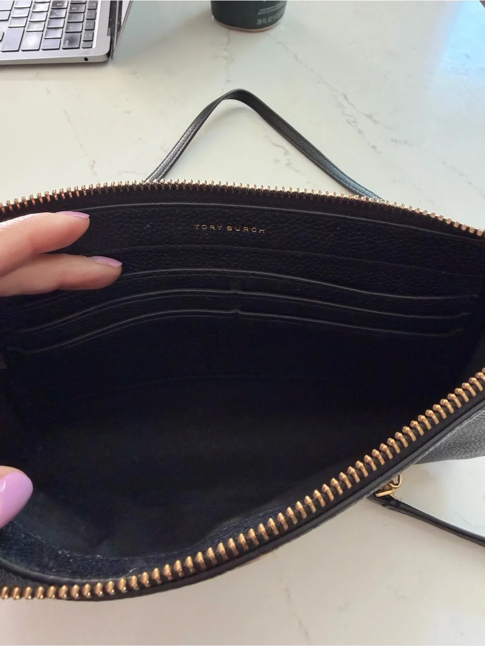 Tory Burch Black Leather Crossbody with Gold Hardware